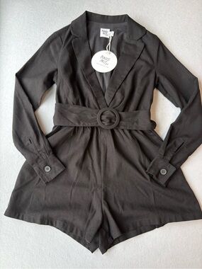 Princess Polly Turin Long Sleeve Mini Playsuit Romper Black Sz 2 NWT